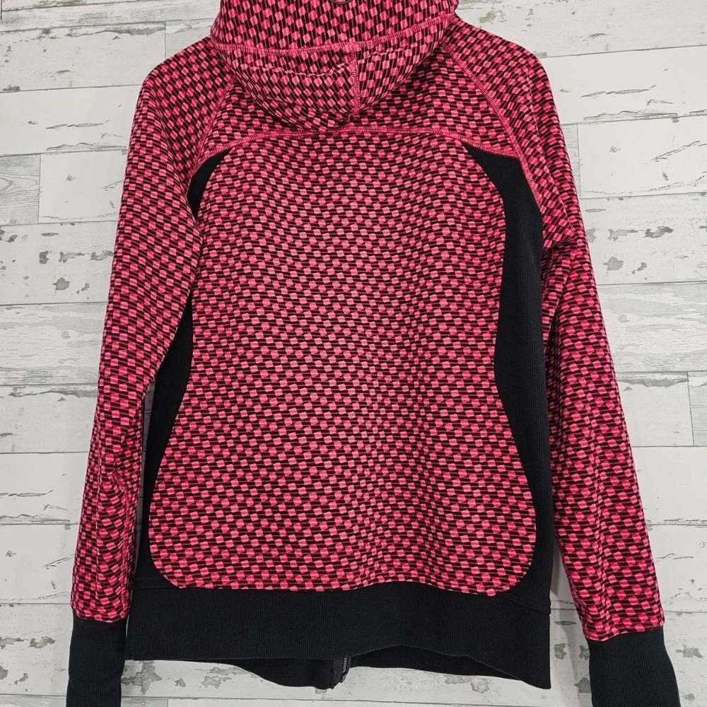 Lululemon Scuba Hoodie Full Zip Pink Black Geometric Pixel Print size 12 Women